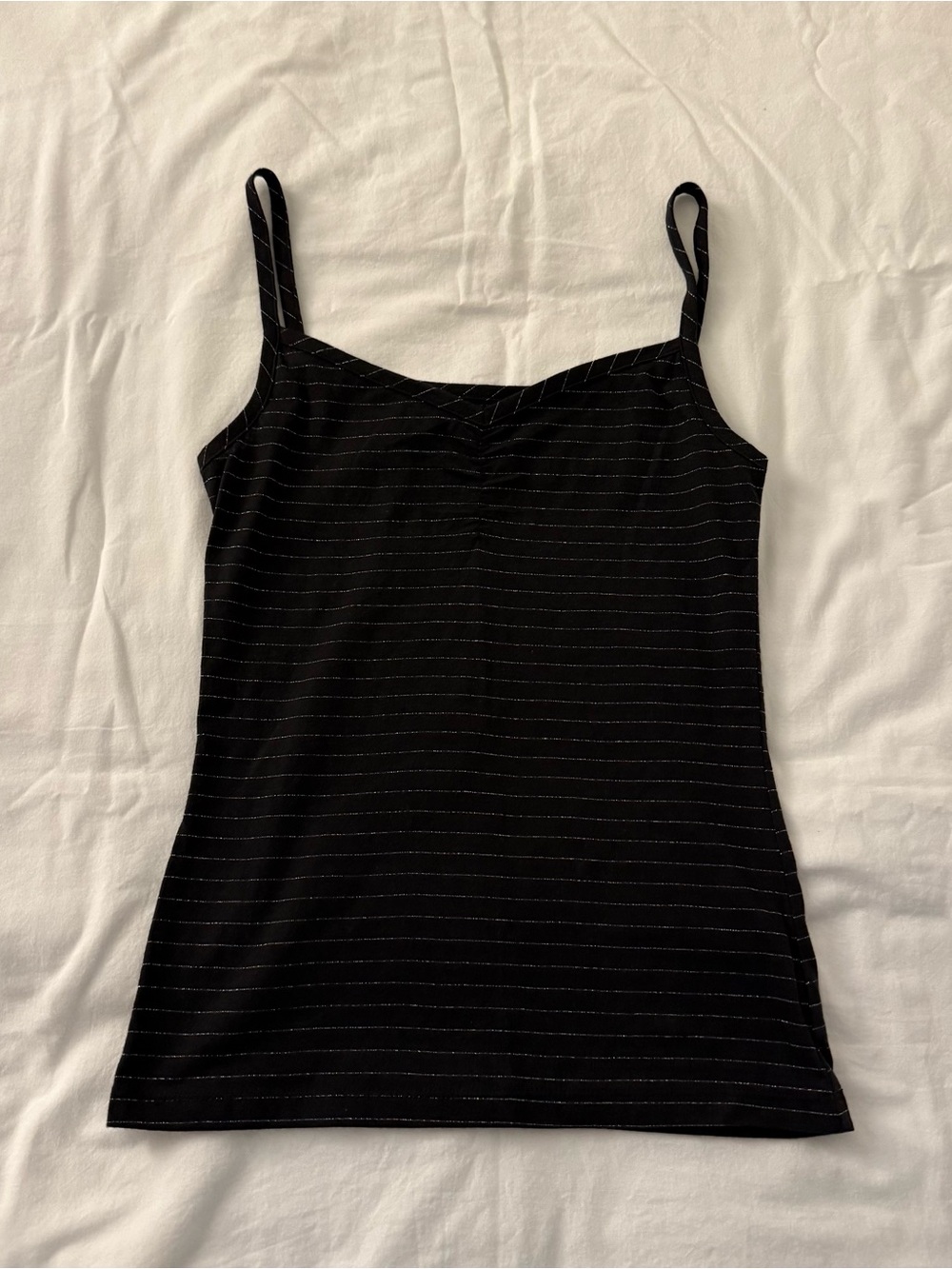 Y2K Old Navy black with thin white vertical striped cotton tank top in XS